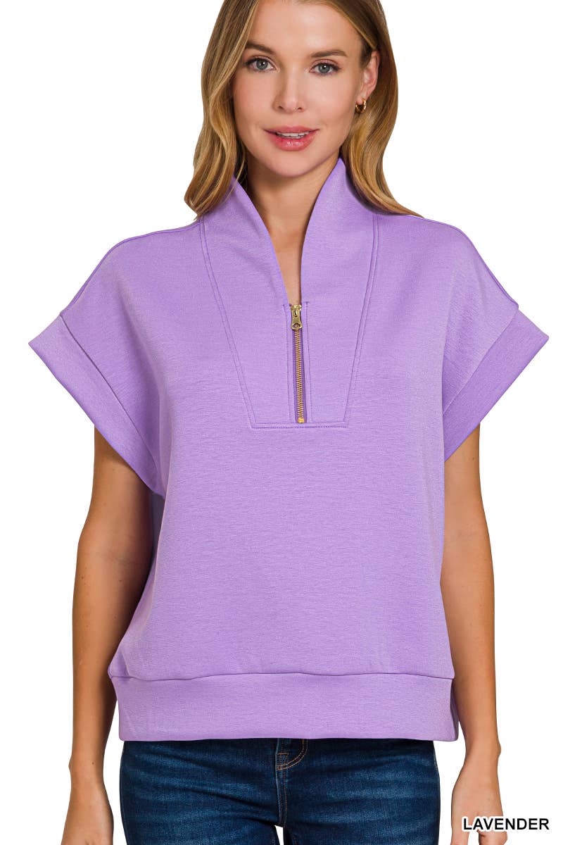 42POPS - Wholesale Sweatshirt - Women's - Scuba High Neck Half Zip Sweatshirt Top3