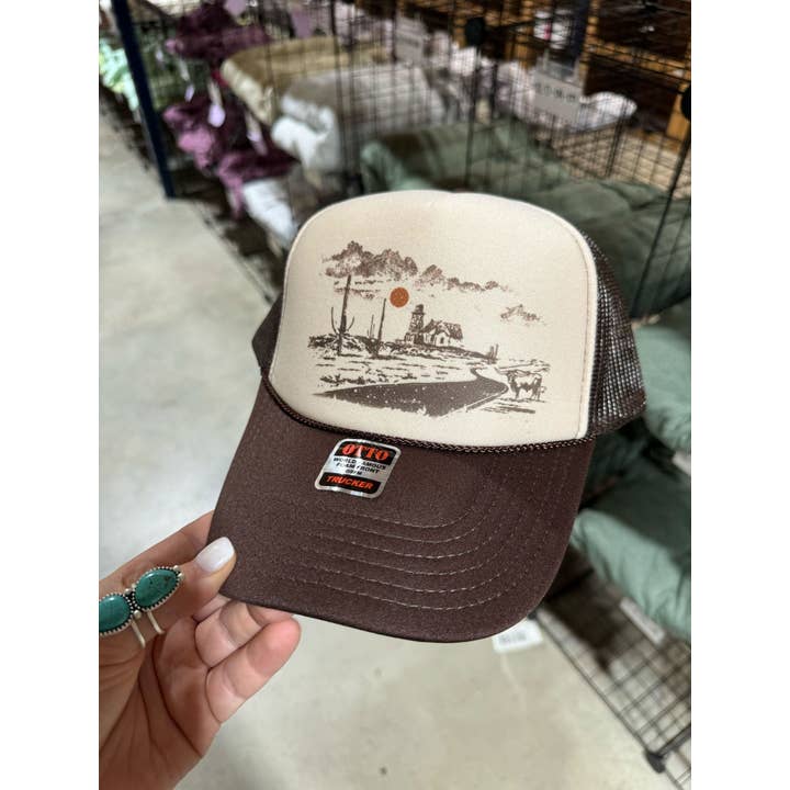 Marrone e marrone chiaro Cappello da camionista Homestead Horizon in vendita all'ingrosso su Faire1