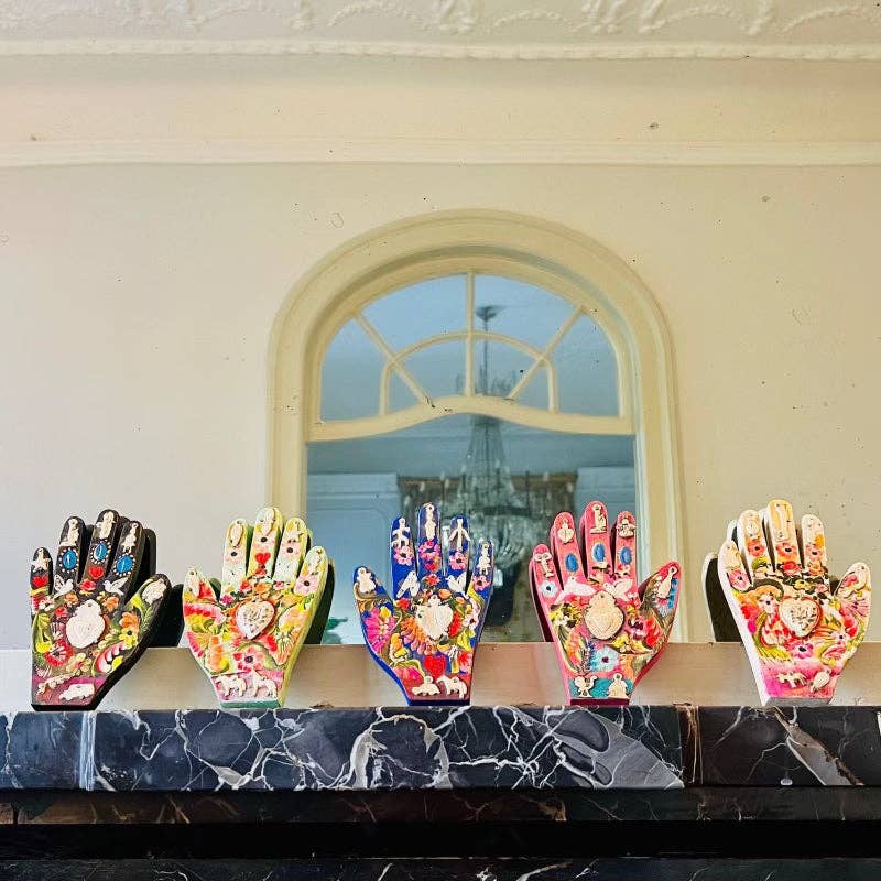 PINK PAMPAS - Wholesale Dimensionele/3D-muurkunst - Mexicaanse handgemaakte houten hand met handgeschilderd ex-voto4
