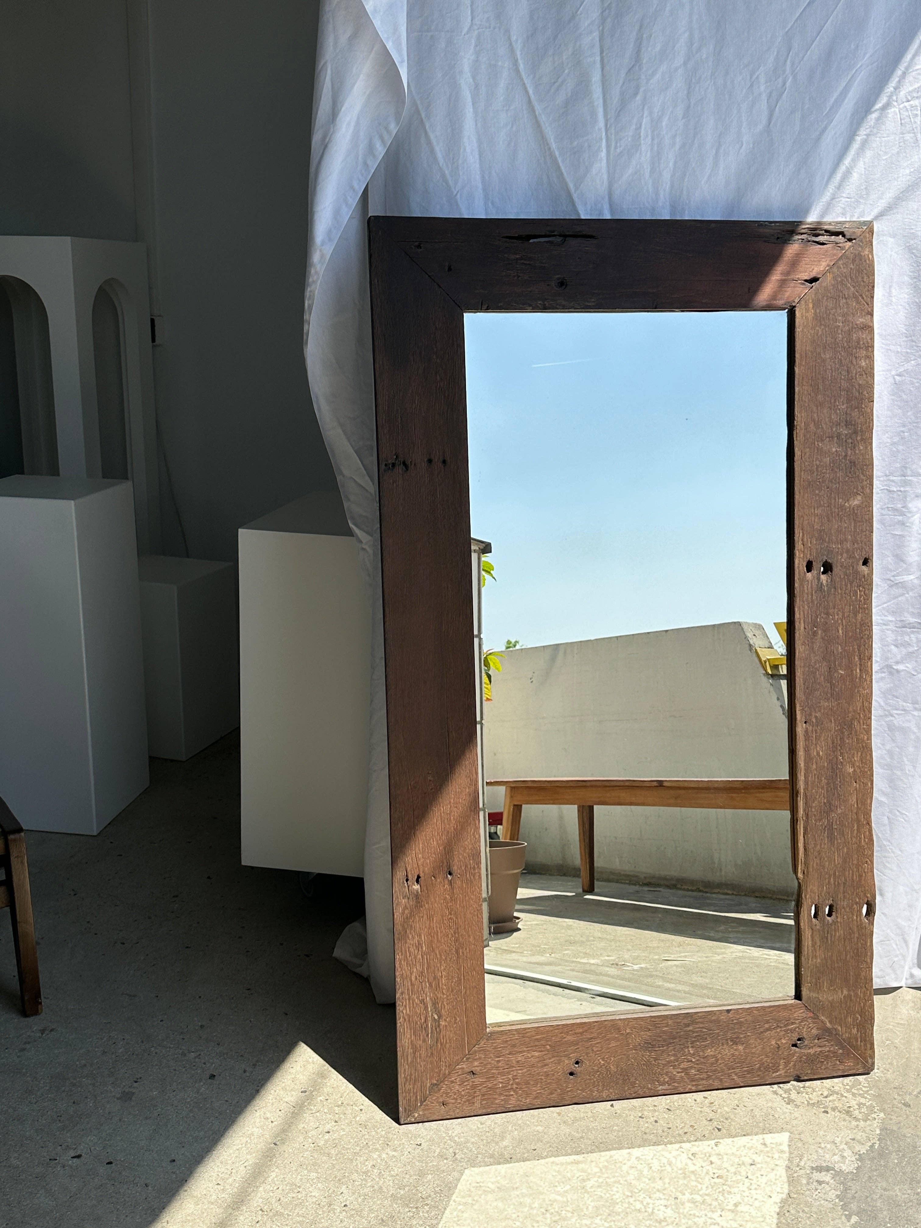 Office Objets - Wholesale Wall Mirror - Mirror with exotic brutalist old iron wood frame H:139cm21