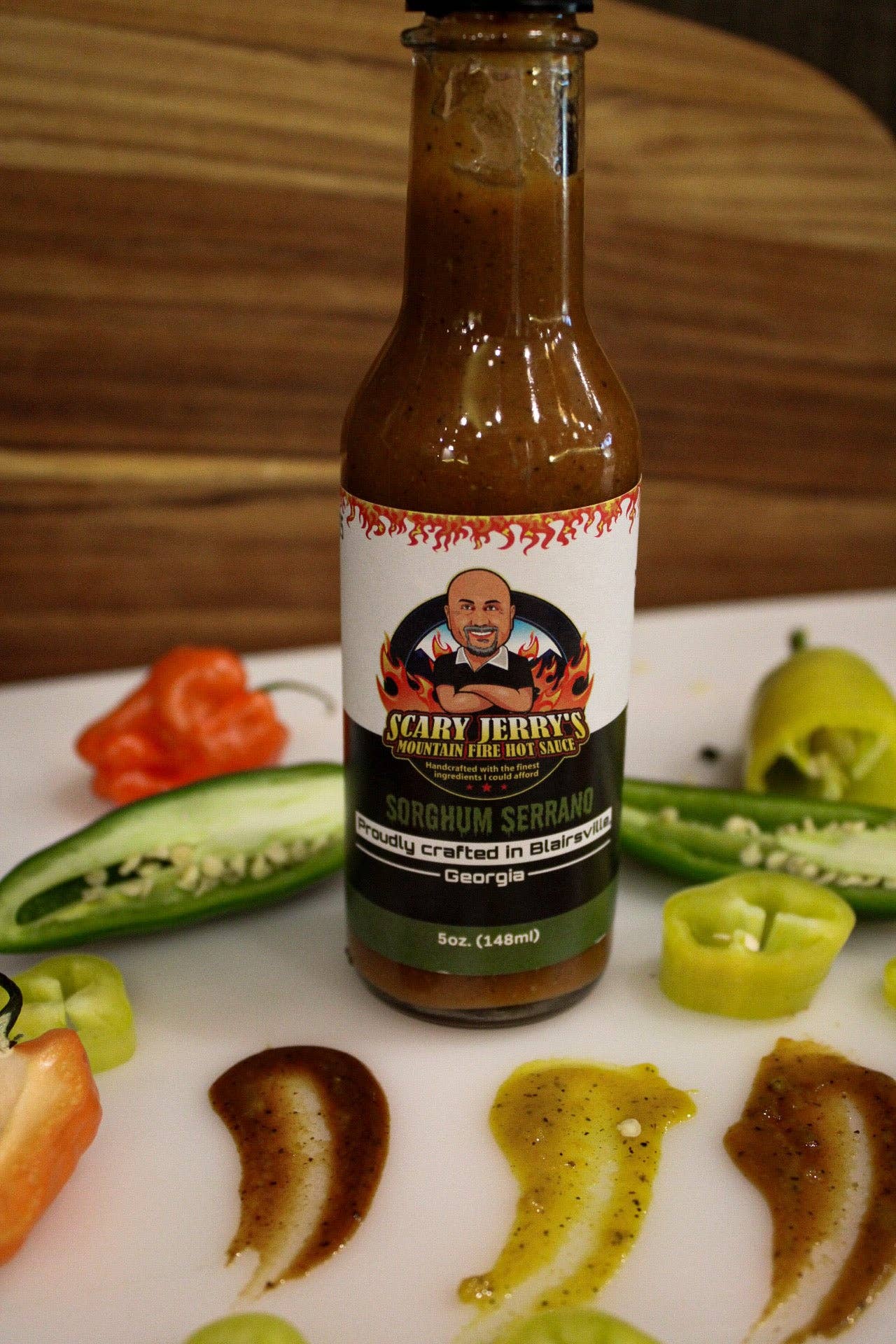 Scary Jerry's Mountain Fire Hot Sauce - Wholesale Hot Sauce - Sorghum Serrano Hot Sauce3