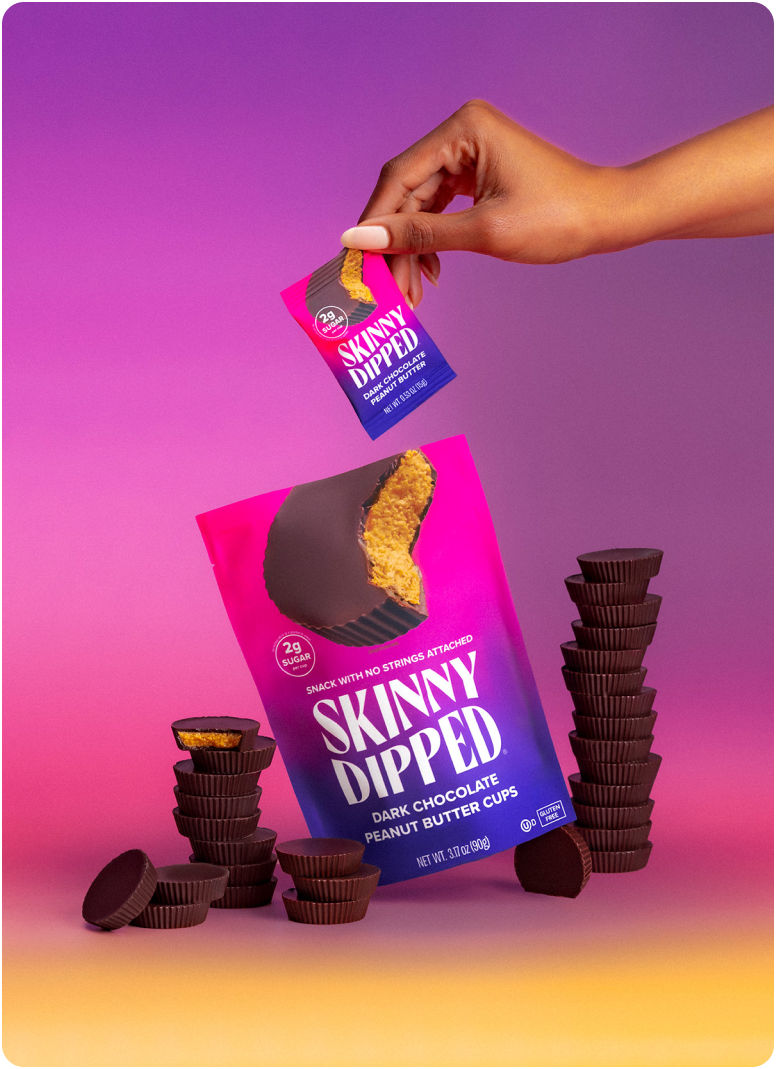 SkinnyDipped - Wholesale Chocolate Covered Sweets - Dark Chocolate Peanut Butter Cups Pouch, 3.17oz5