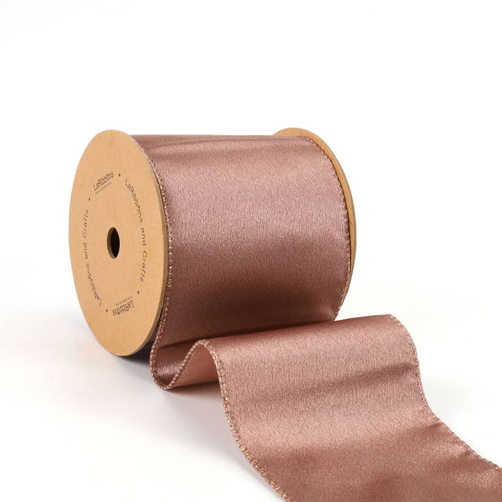 LA Ribbons Wholesale - Wholesale Ribbon - Gift Wrapping - 4" Reversible Shimmer/Lurex Wired Ribbon | Rose Gold