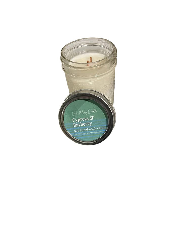 Cypress & Bayberry Vegan, Soy & Wood-Wick Candle - 6 Oz for wholesale by C & A Soy Candles, LLC