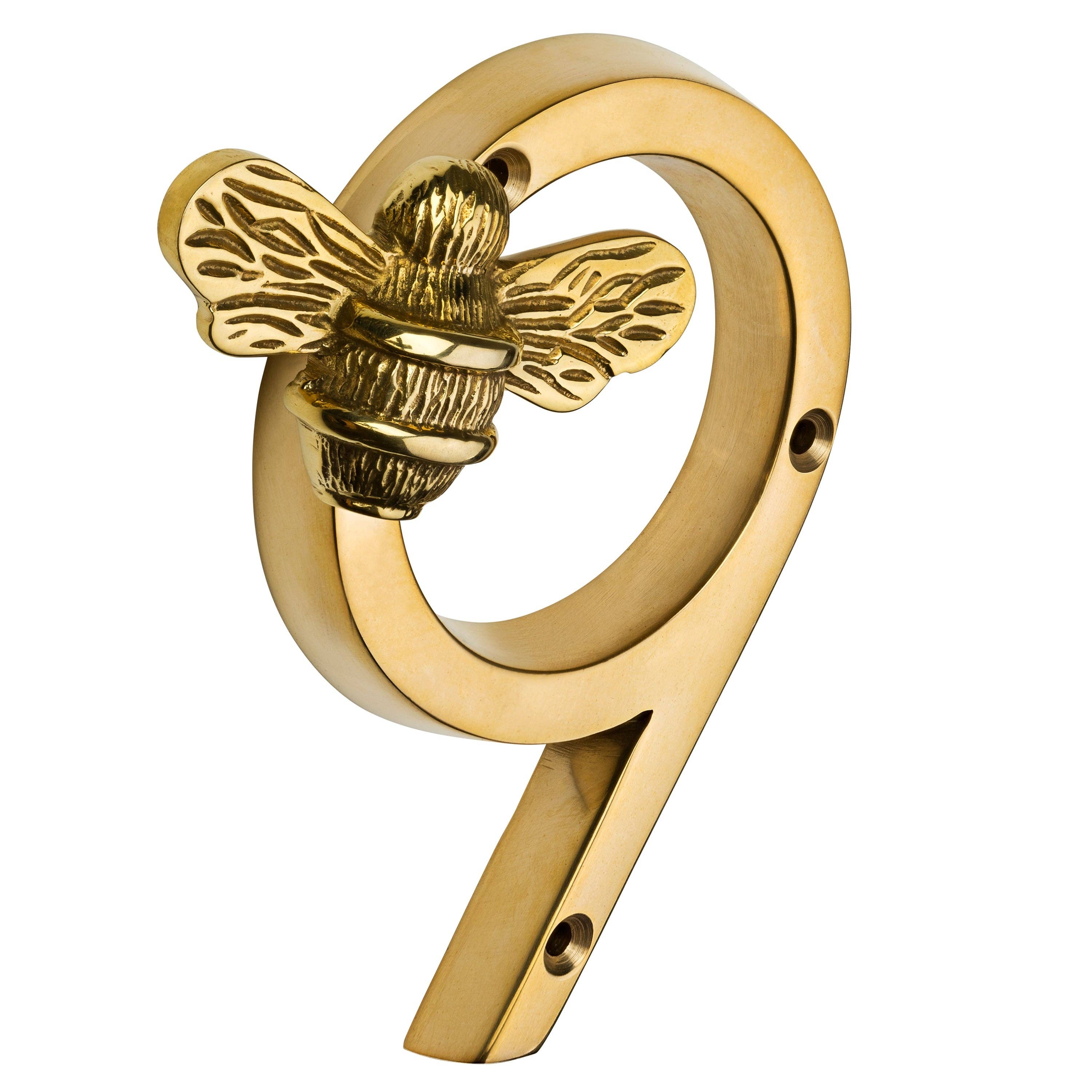 Brass bee - Vendita all'ingrosso Manopola/pomello - Numeri civici premium in ottone con ape in finitura ottone 0-99