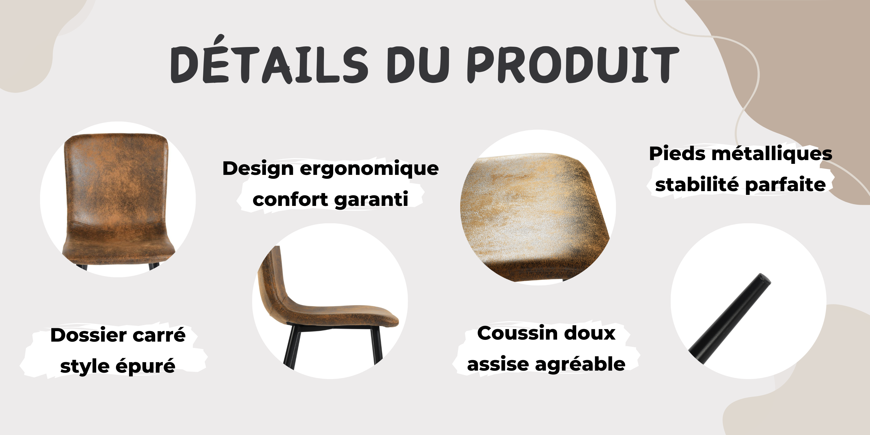 Urban Meuble - Wholesale Chair - Set of 4 vintage brown suede dining chairs with black legs SCARGILL SUEDE NL 4PCS7