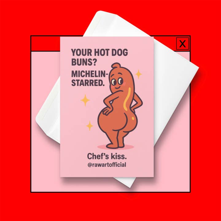 Carte de Saint-Valentin drôle de hot-dog : Jeu de mots sur les petits pains étoilés Michelin pour la vente par Hot Mess Paper Co.