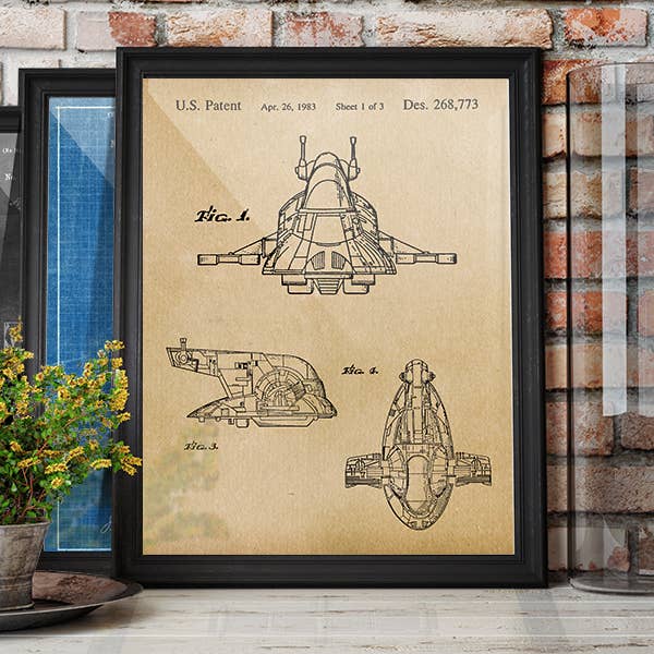 Slave 1 1983 Patent Art Print - Star Wars for wholesale by Fresh Prints of CT