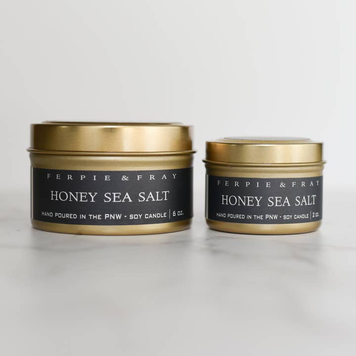 Honey Sea Salt // Gold Tins for wholesale by Ferpie + Fray