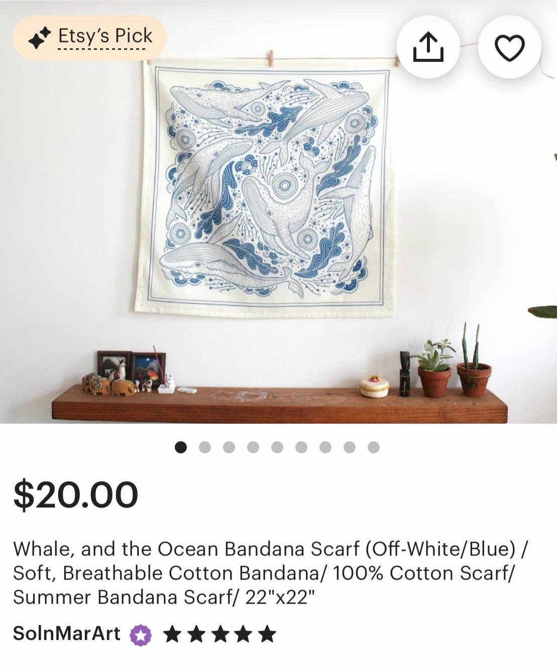sol&mar art co. - Wholesale Bandana - Unisex - Whale, and the Ocean Bandana Scarf (Off-White)9