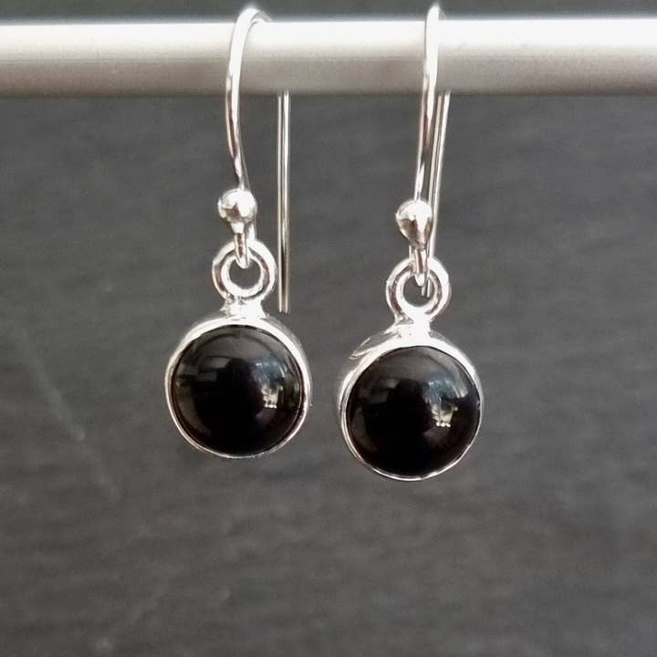 Round 8mm Black Onyx Earrings | 925 Silver | 7th Anniversary, E13O for wholesale by Mistry Gems