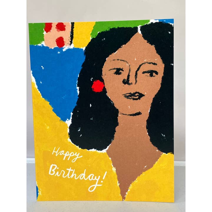 A2 Greeting Card - Happy Birthday Lady Yellow for wholesale by Colleen Harrington Studio