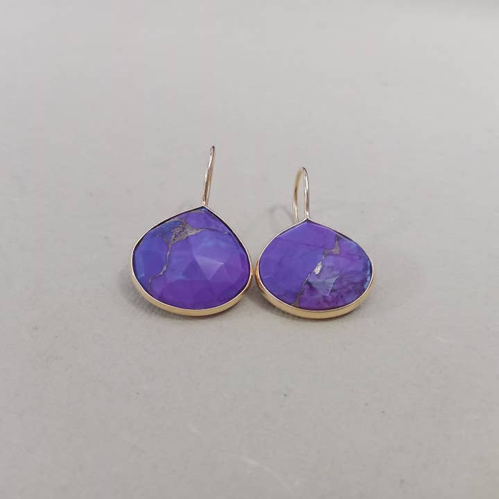Orecchini pendenti a cuore in turchese viola e rame, argento 925 per la vendita all'ingrosso da parte di Rishi Jewelry