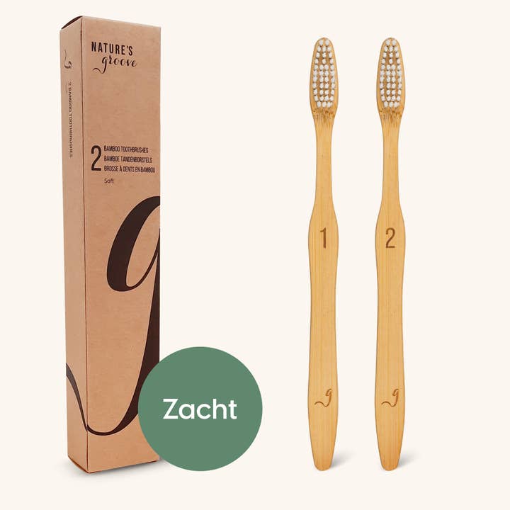 Cepillos de dientes de mano de bambú sostenibles, suaves, juego de 2 para venta al por mayor de NATURE'S groove