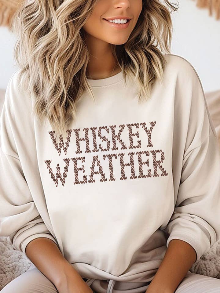 WHISKEY WEATHER GRAPHIC BRUSHED SWEATSHIRTS for wholesale by Rustee Clothing