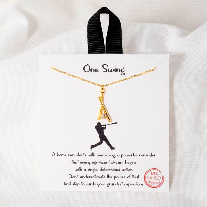 SOPHIA WHOLESALE - Wholesale Pendant/charm necklace - ONE SWING BASEBALL BAT DAINTY CUBIC ZIRCONIA ACCENT PENDANT
