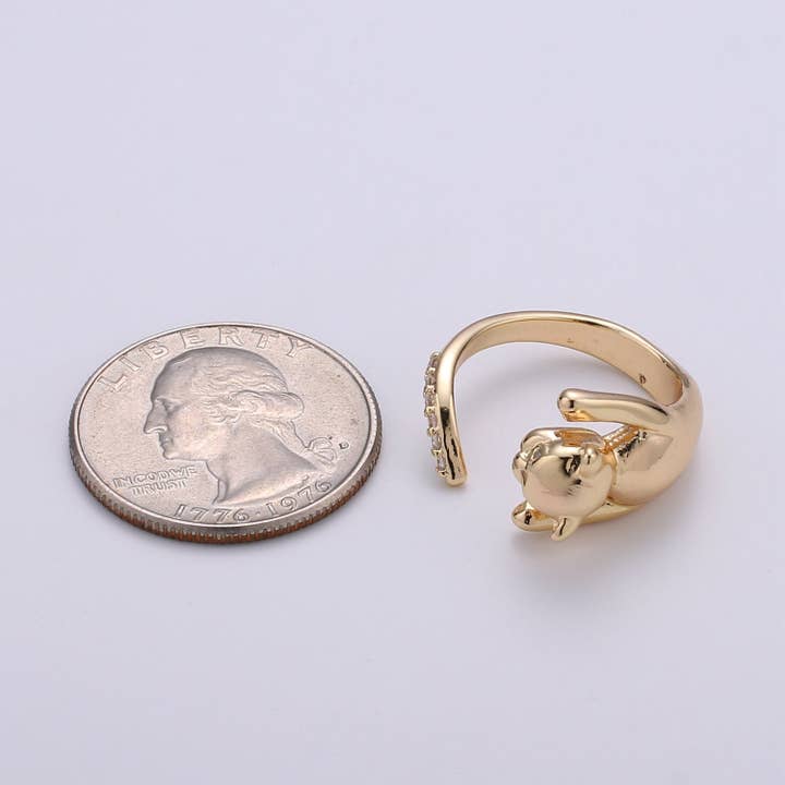Aim Eternal - Wholesale Cocktail/Statement Ring - Gold Vermeil Ring Dainty Gold Cat Ring. Adjustable Ring Open Ring Gift For Birthday, Christmas, Gifts For Her. Cat Lover Jewelry Gift Idea