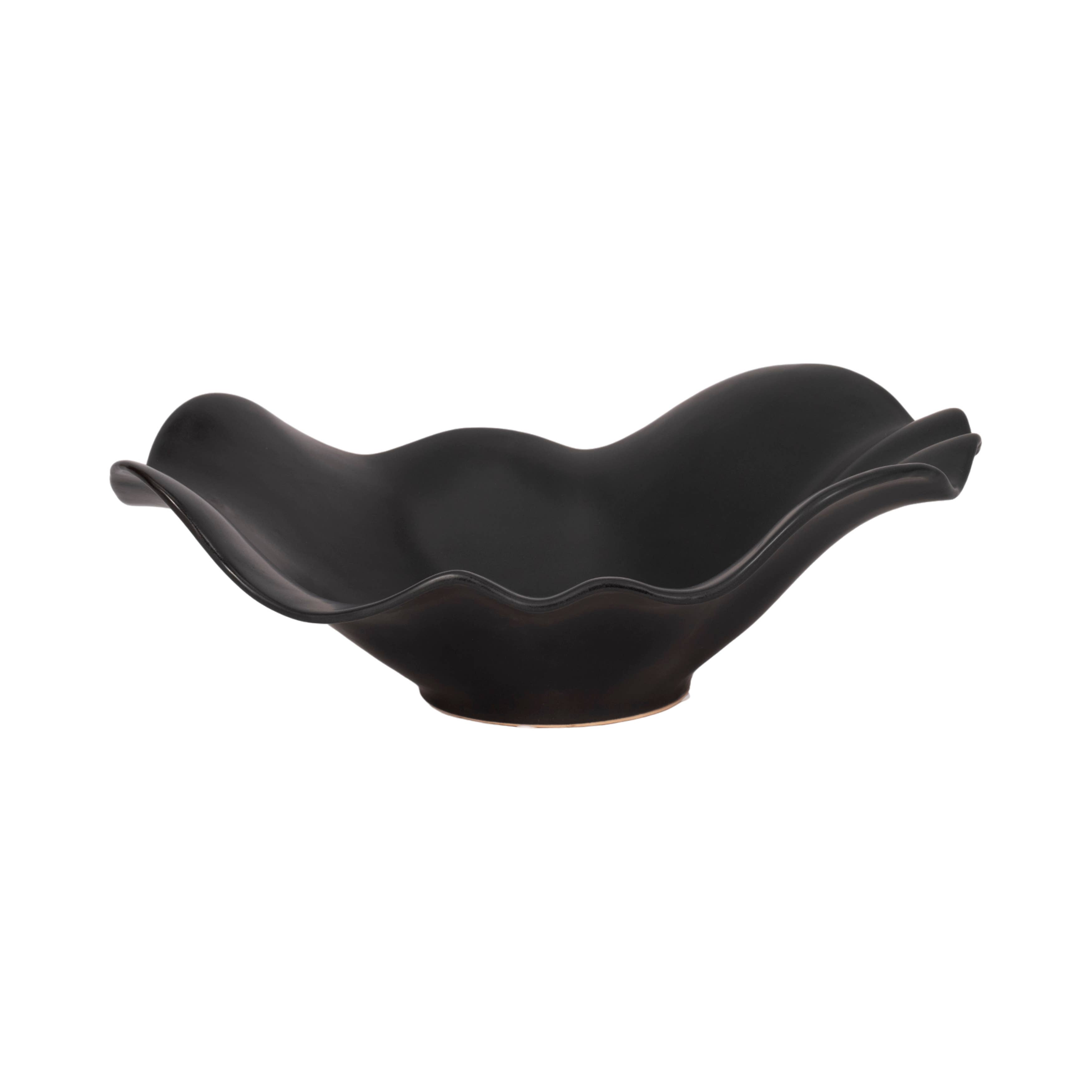 Sagebrook Home - Wholesale Decorative Plate/Dish/Bowl - Ceramic Ruffled Edge Matte Finish Bowl - Black, 18 in.8