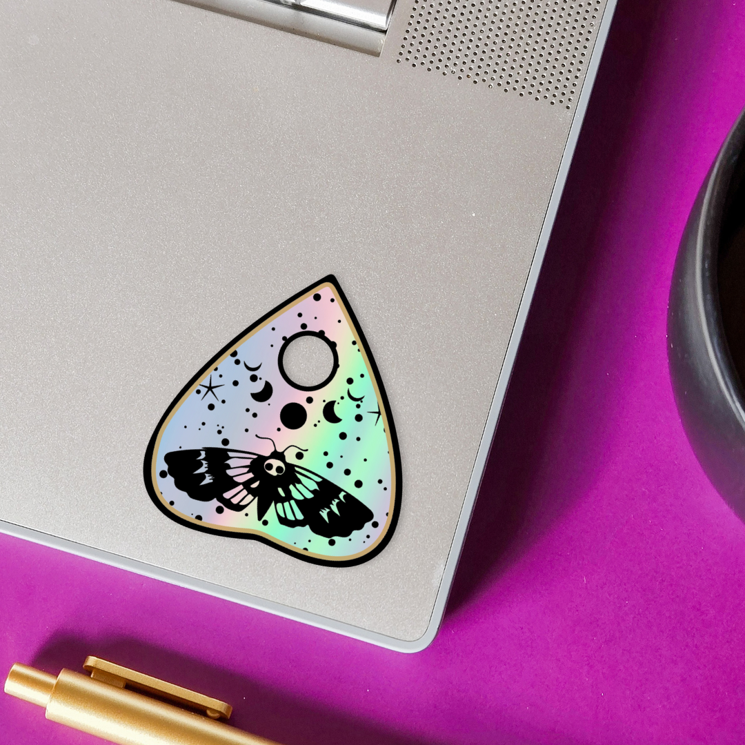SHEWOLF Designs - Vente Autocollant - Autocollant : Planchette Holographique - Décalcomanie Lune & Papillon de la Mort1