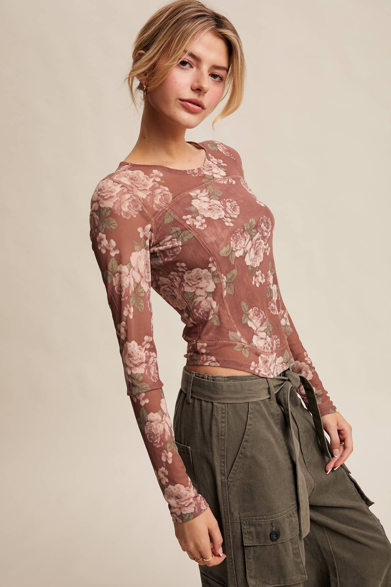 Listicle - Wholesale T-Shirt - Women's - Floral Mesh Long Sleeve Layering Top29