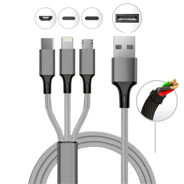 Mila Wholesale - Wholesale Charging Cable - 10 Foot 3 in 1 Refill Cable - Micro USB, Lightning, Type C13
