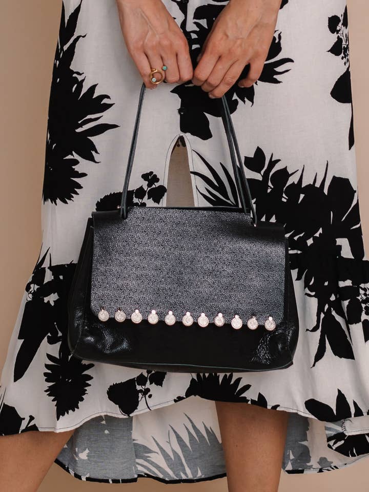 Ink Leather Handbag for wholesale by Bynes New York