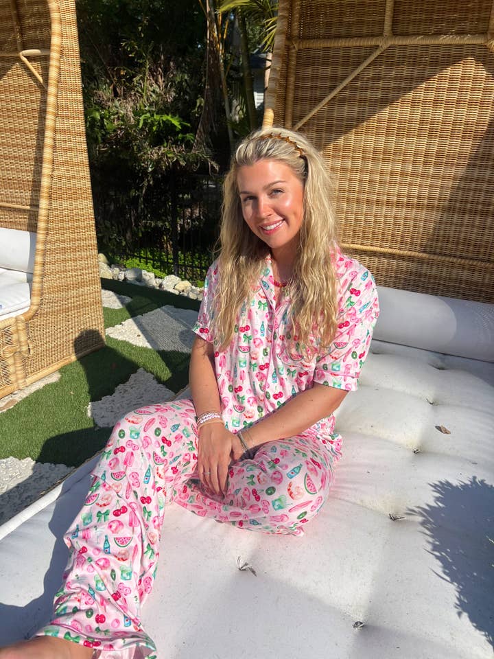 KENZKUSTOMZ - Wholesale Sleepwear Set - Women's - Pink Summer Spritz - Short Sleeve + Pant Pajama Set1