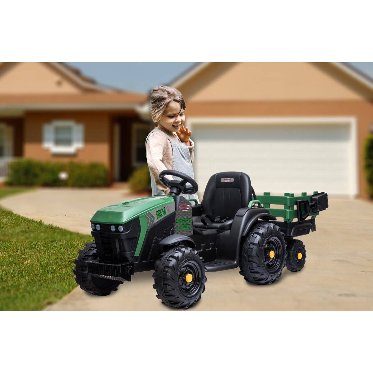 mhw24 – wholesale Toy car/truck – Child – Ride-on tractor Super Load with trailer green 12V10