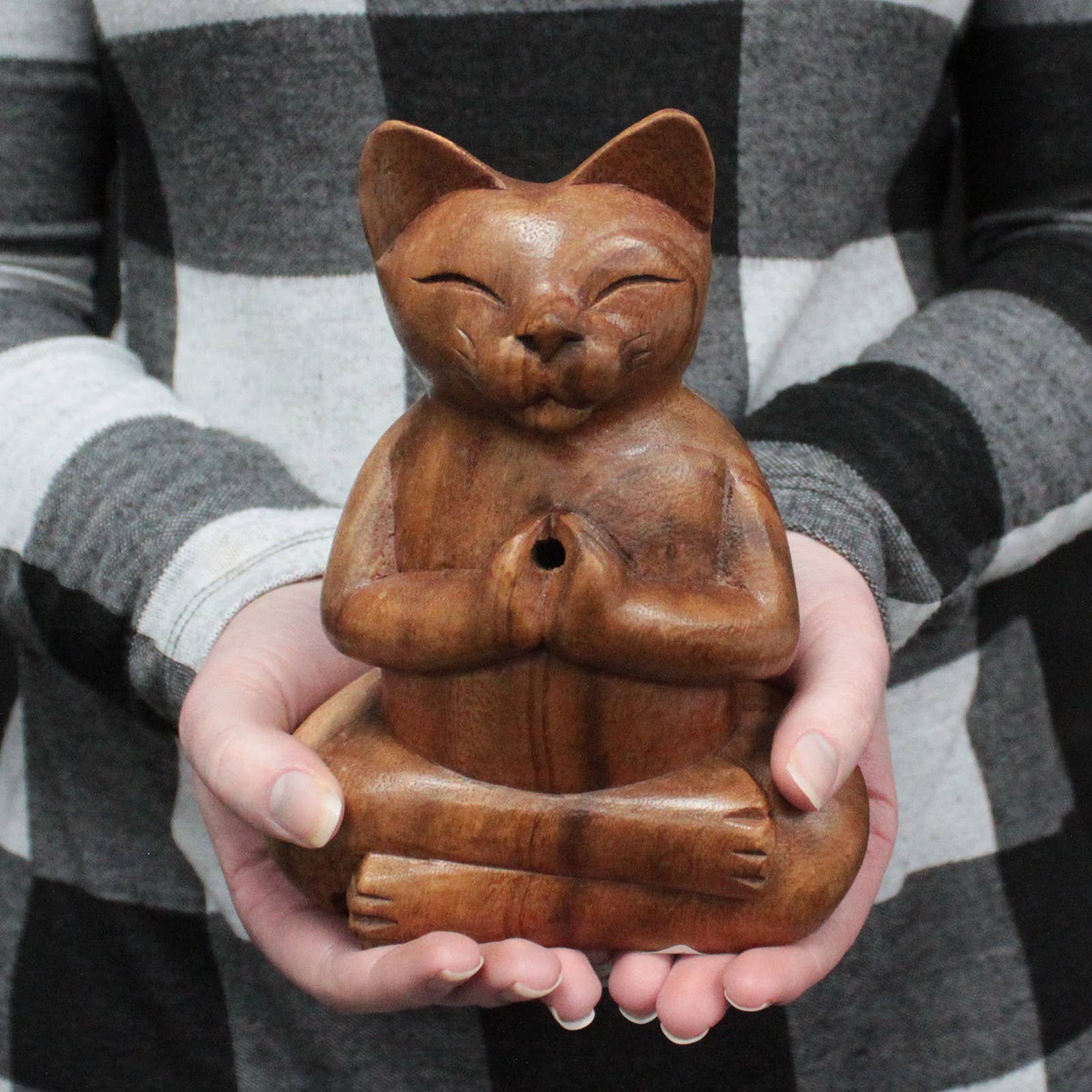 AWGifts Europe - Wholesale Incense Holder - Wooden Carved Incense Burners - Lrg Yoga Cat0
