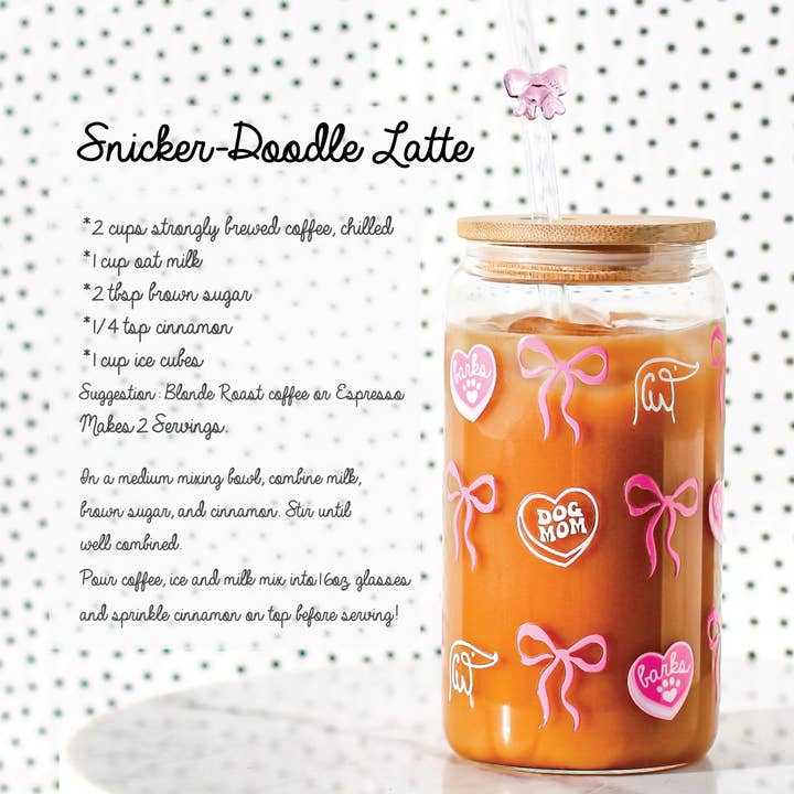 Bop Pop Pets - Wholesale Drinking Glass/Cup - Barks & Bows 16oz Glass | Pink Bow Straw3