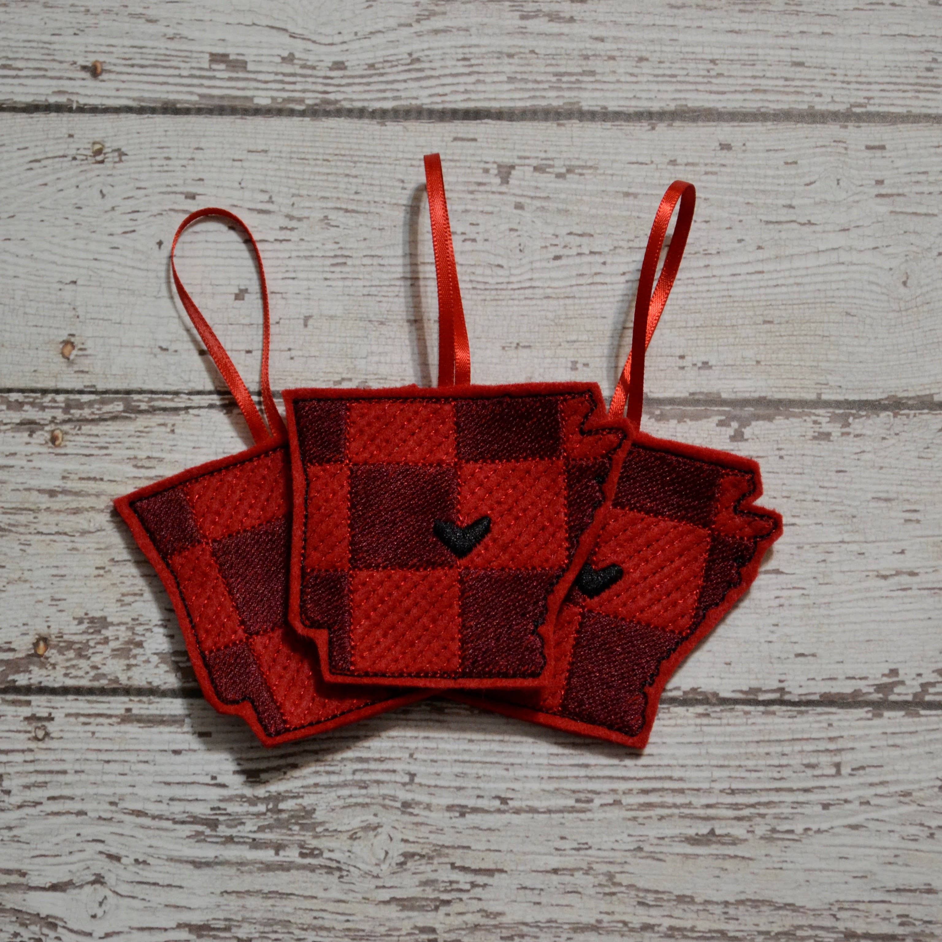 SewMuchMoreStore - Wholesale Ornament - State Red Buffalo Plaid Embroidered Felt Ornament - Holiday22