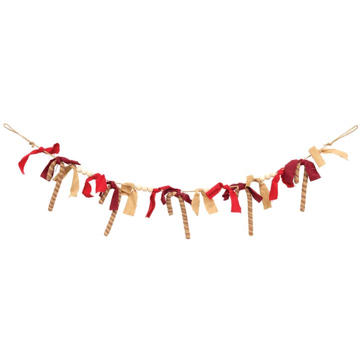 The Hearthside Collection - Wholesale Christmas Decoration - Candy Cane Rag & Bead Garland