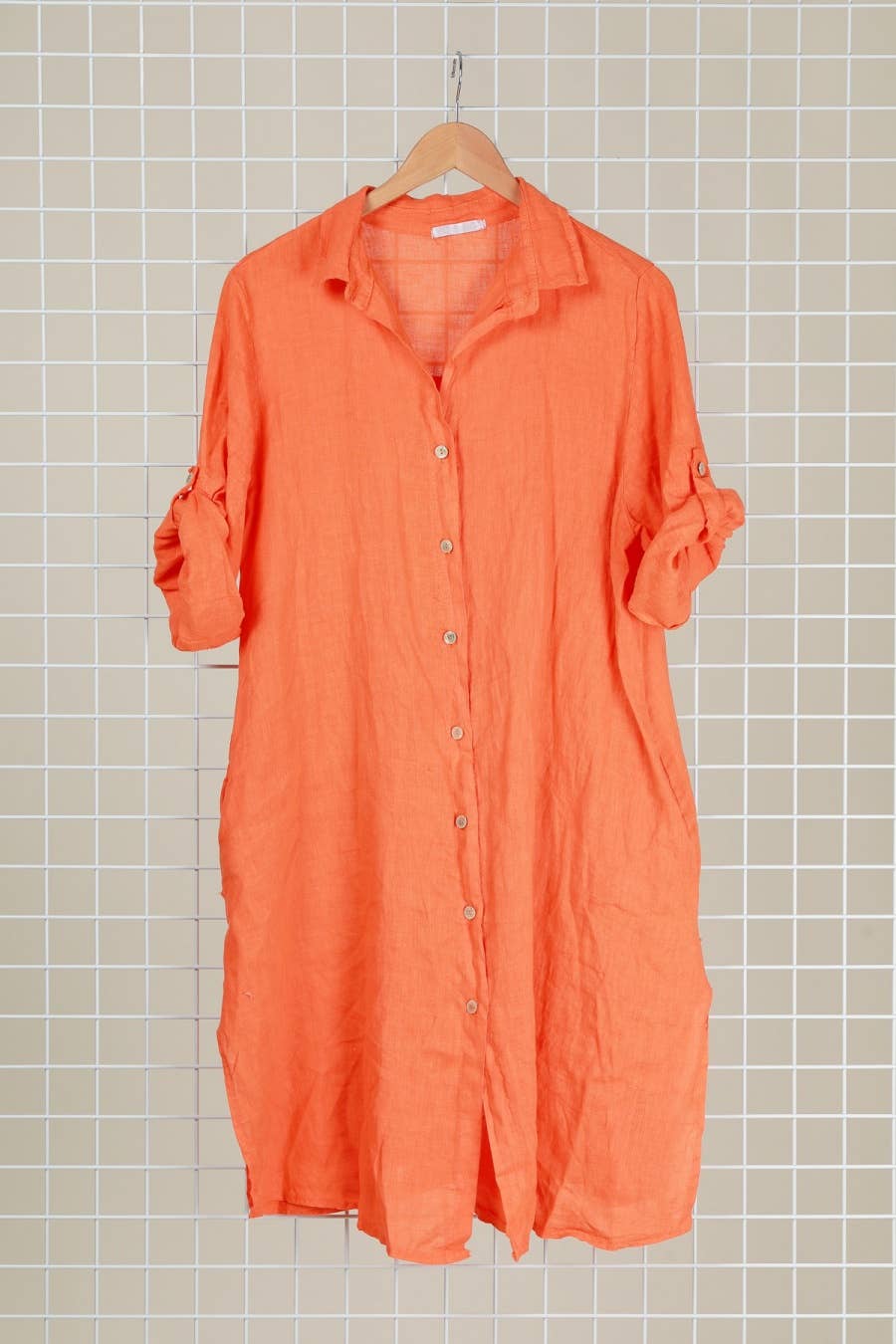 la maison des fibres naturelles - Venta al por mayor Vestido - Mujer - Vestido camisa de lino 100 % con botones, largo medio1