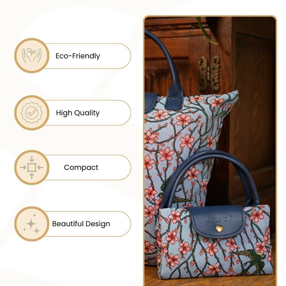 SignareArt - Vente Sacs de course/à provisions - FDAW-BLOS | SAC D'ÉPICERIE PLIABLE Almond Blossom And Swallow4