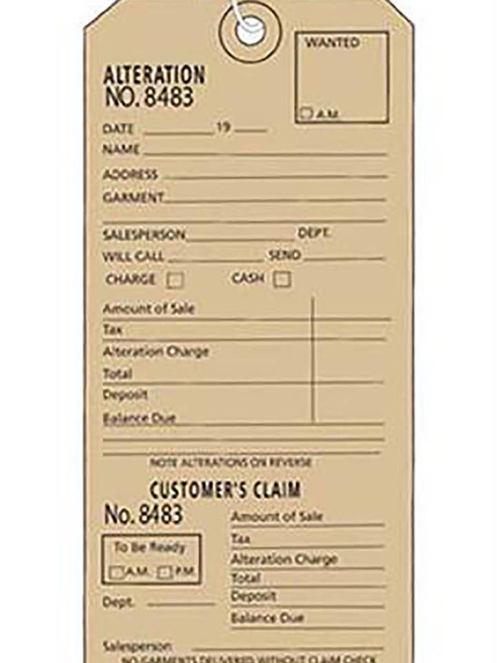 3"W X 6H" Strung Off-White Perforated Alteration Tags for wholesale by Store Supply Warehouse