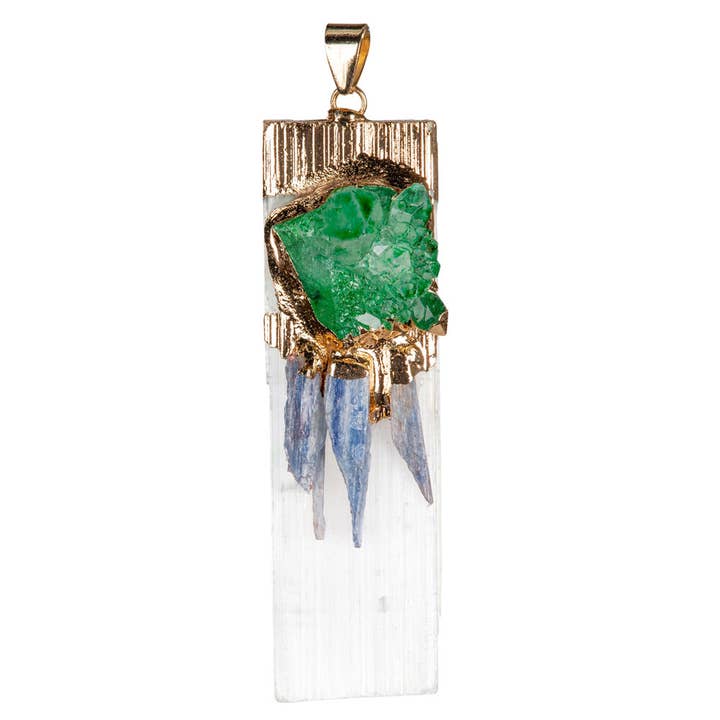 Benjamin International - Wholesale Individual Charm/Pendant - SELENITE PENDANT WITH SODALITE AND GREEN DYED DRUZY