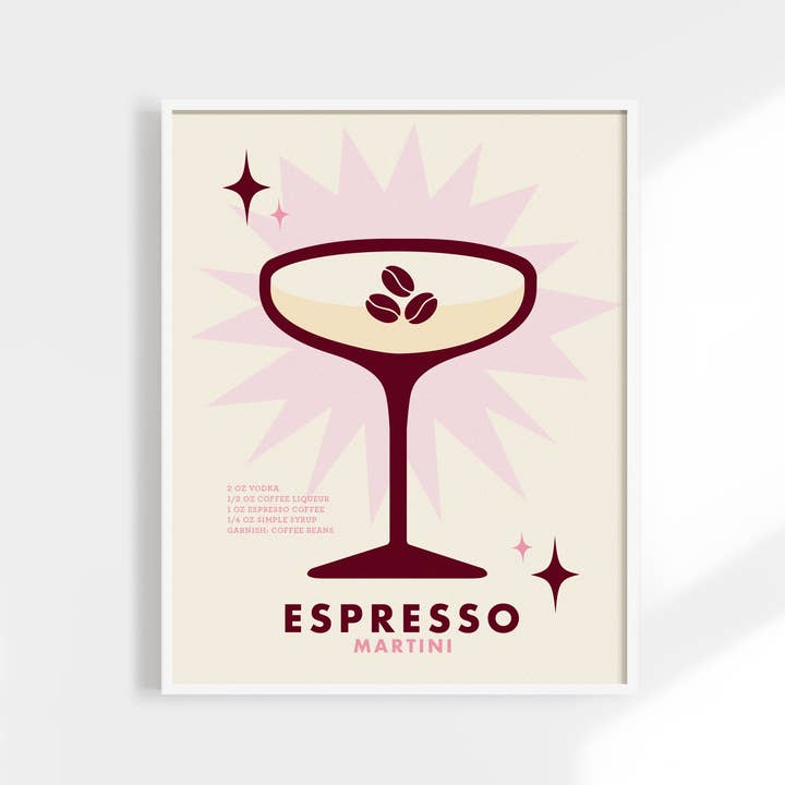 Kuku Studio - Wholesale Art Print - Espresso Martini Print. Retro Cocktail Art Print