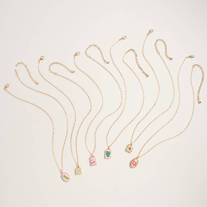 Vintage Fruits Plants Print Tile Enamel Necklace for wholesale by Designature New York