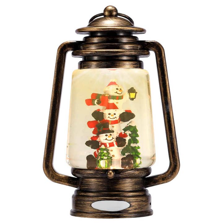 Second Nature by Hand - Wholesale Ornament - Snowmen in Lantern Shaped Snow Globe with Handles Ornament1