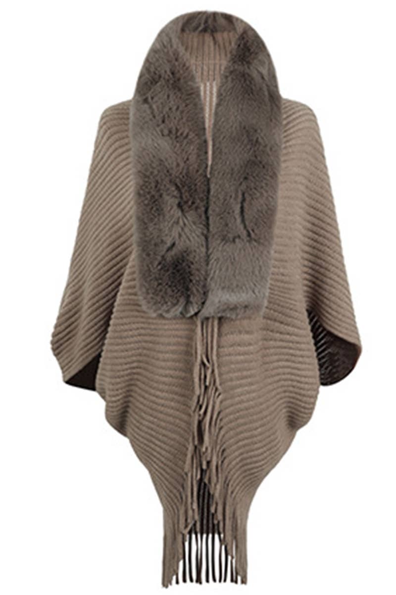 Lily Clothing - Wholesale Poncho - Women's - WOMEN WINTER FURRY TASSEL DETAILED SHAWL WRAP_CWTBLL02656