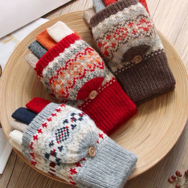 Guanti da donna in lana - Guanti invernali ispessiti con copertura ribaltabile per la vendita all'ingrosso da parte di Happy Knits