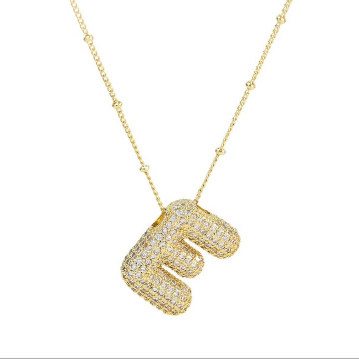 The Classy Cloth WS - Wholesale Pendant/Charm Necklace - Jeweled Cz Bubble Letter Initial Necklace - Gold RTS3