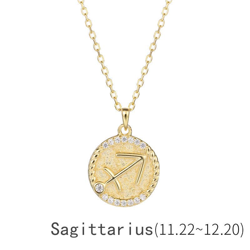 Perimade & Co. LLC - Wholesale Pendant/Charm Necklace - Gold Zodiac Sign Disc Charm Necklace in 925 Sterling Silver4