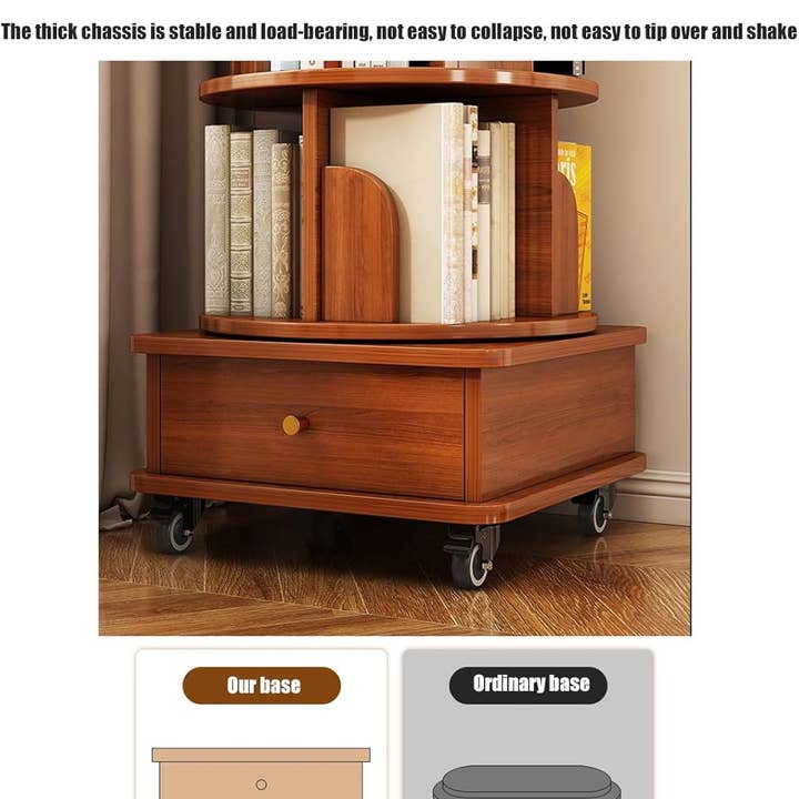 39F Inc. - Wholesale Bookcase - Rotating Wooden Bookcase with Storage Drawer,Swivel Design
