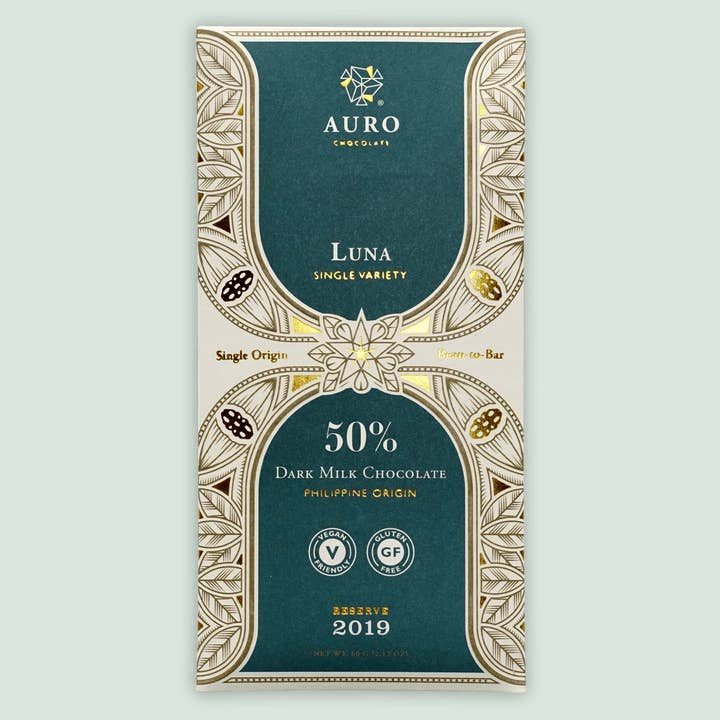 Auro Reserve Luna Dark Milk Chocolate Bar (Single Origin) for wholesale by Bar & Cocoa Chocolate