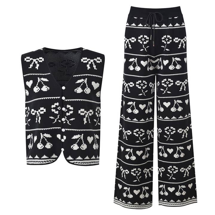 SET206Y Cherry Jacquard Knit Set – Folk-Inspired Autumn Edit for wholesale by Productseeker