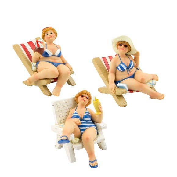 Fat Ladies on Deck Chairs, 10cm, 3 Assorted for wholesale by Nauticalia