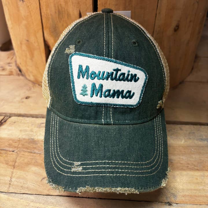 Mountain Mama Distressed Trucker Hat for wholesale by The Goat Stock
