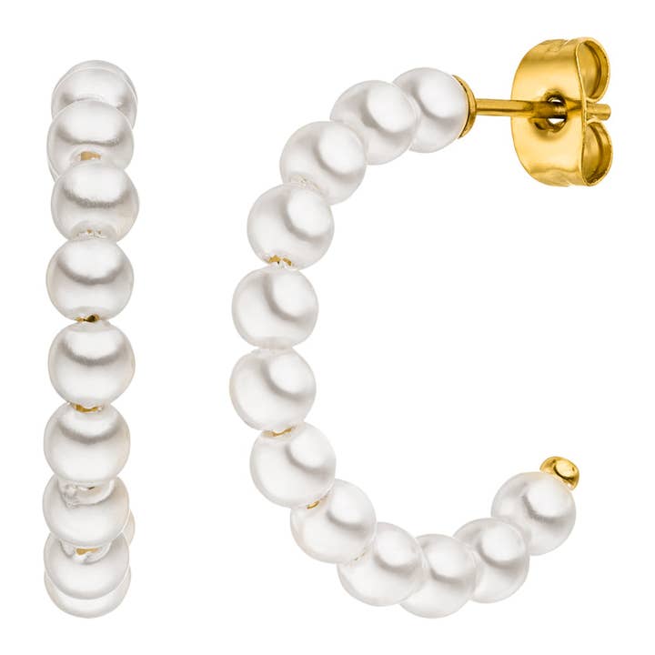 Schmuckgroßhandel - Wholesale Hoop Earrings - Pearl Hoop earrings | 18K gold plated