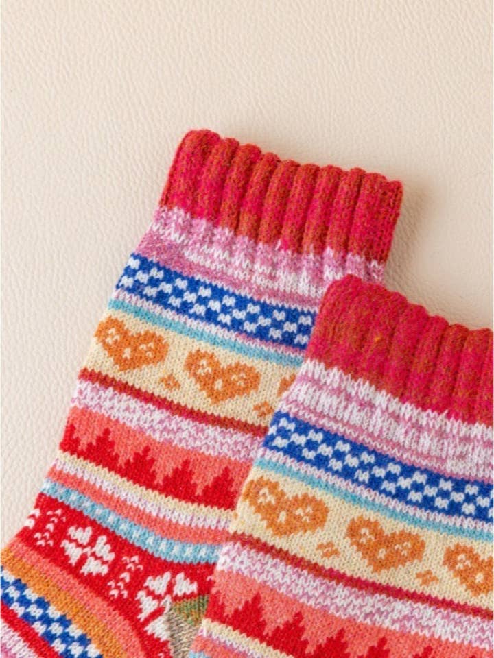 Funkyrel® Atzbranding Limited - Wholesale Socks – Women's - Rufia - Retro Color-Block Thick Warm Winter Socks - 5 Pairs/Pack6